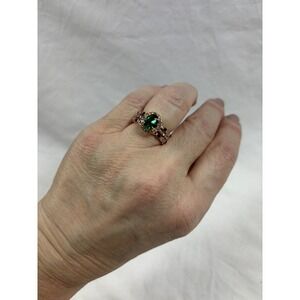 Goldtone Faux Emerald Ring Set Faux Diamonds